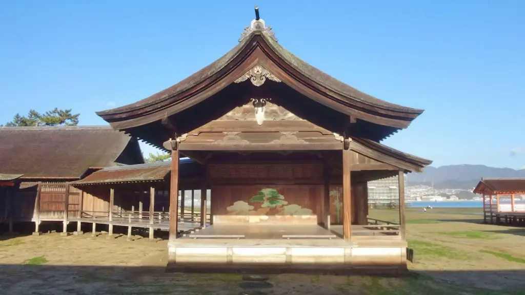Noh stage of Itsukushima Shrine, an important cultural property built above the tidal shore